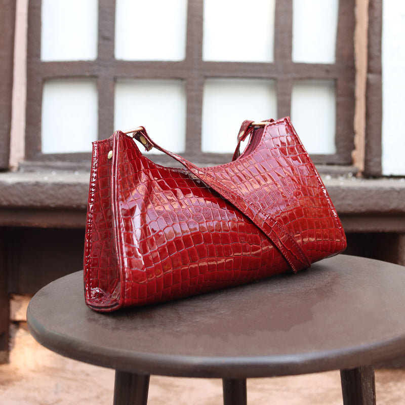 Croc Textured Shoulder-Redish