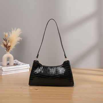 Croc Textured Shoulder-Black
