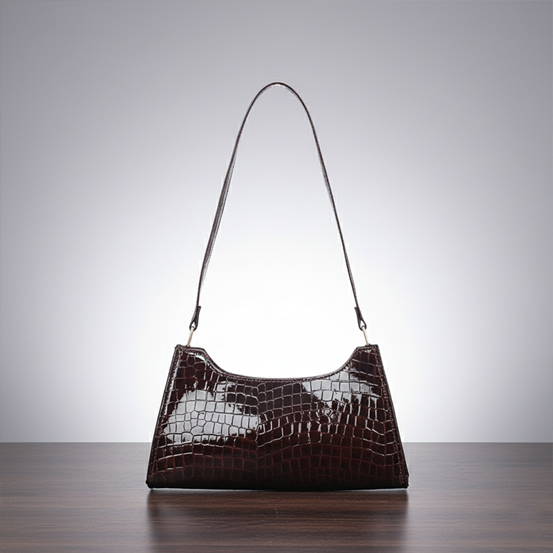 Croc Textured Shoulder-Cofee