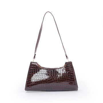 Croc Textured Shoulder-Cofee